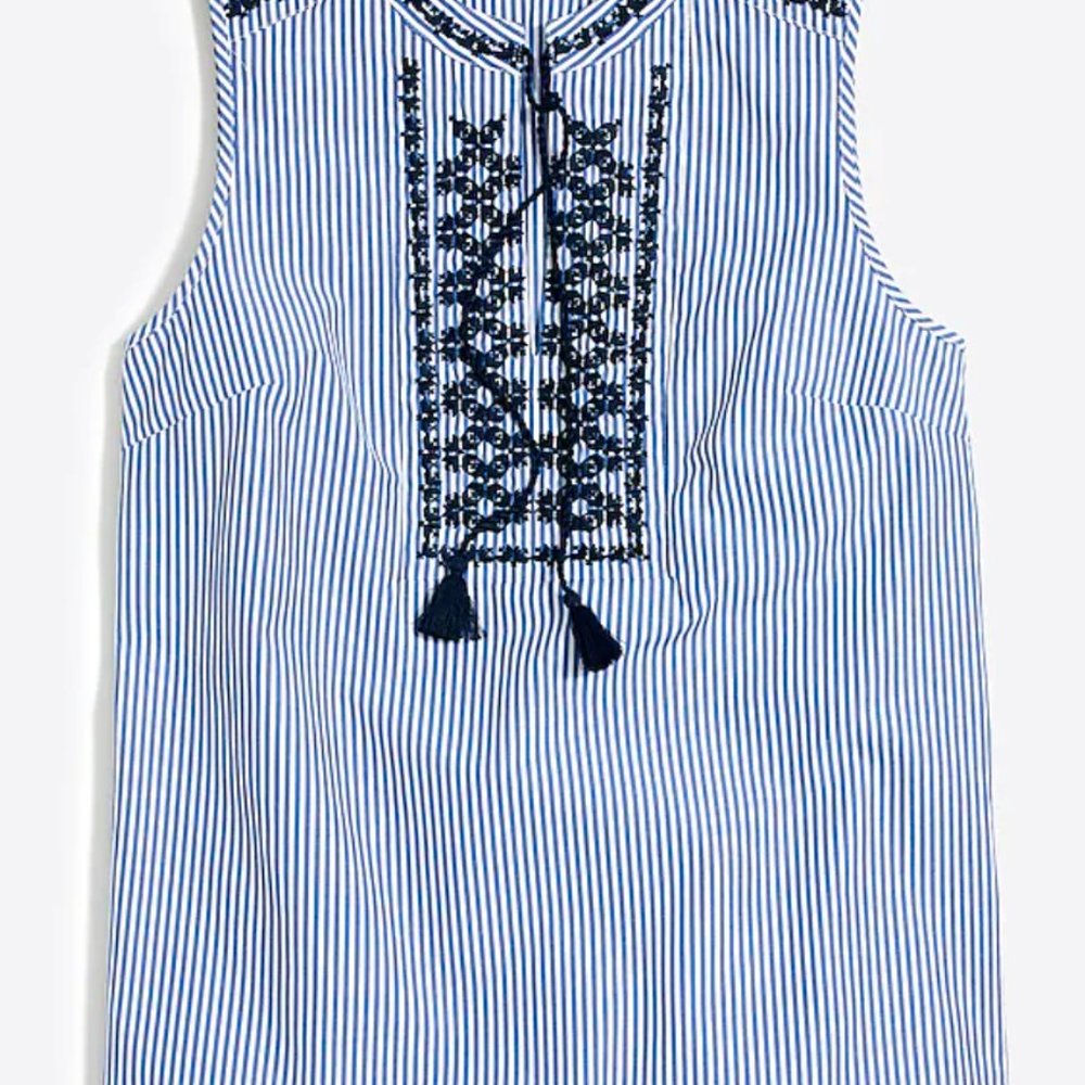 JCREW Embroidered blue and white striped tank sleeveless cotton 00